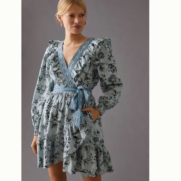 Anthropologie Dresses & Skirts - ANTHROPOLOGIE Ruffled Wrap Mini Dress XL